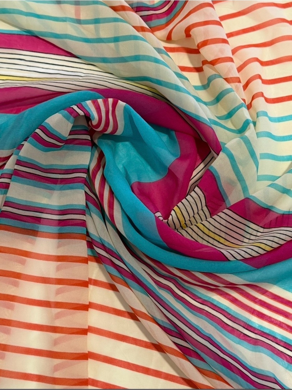 Striped Turquoise,Pink, Orange Multicolor Lightweight Chiffon Sheer Fabric